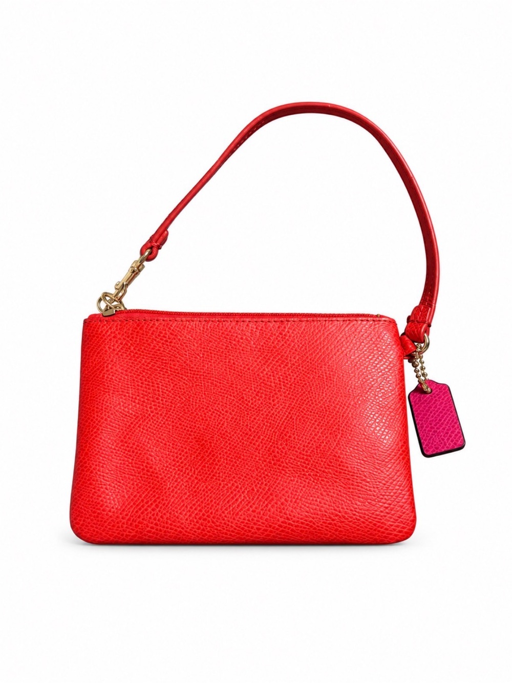 Coach F53142 Red Pink Colorblock Crossgrain Leather Wristlet Gold Hardware - Picture 2 of 9